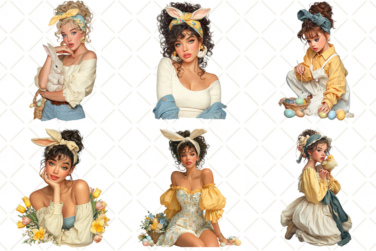 Whimsical Easter Girls Clipart, an Illustration by Black Bird Studio (Photo 3 of 5)