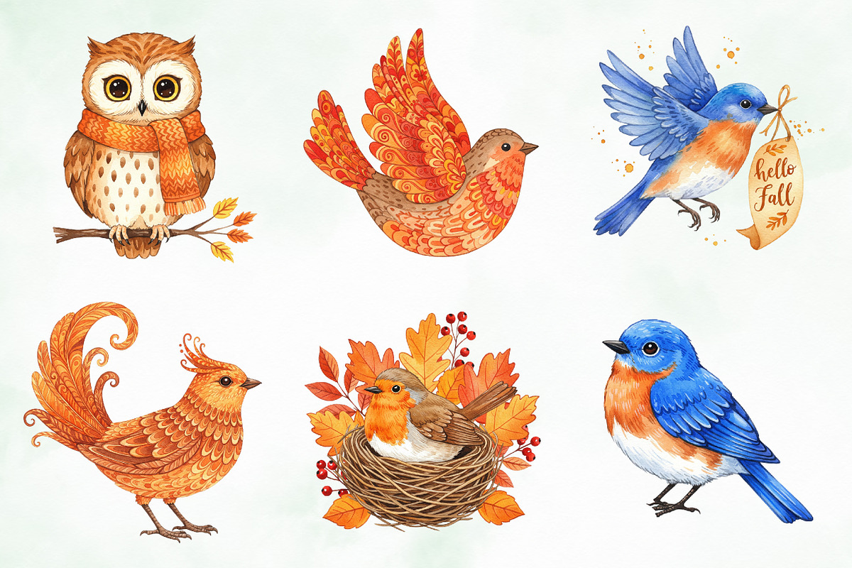 Positive Whimsical Fall Birds Bundle, an Illustration by Creative Art (Photo 2 of 9)