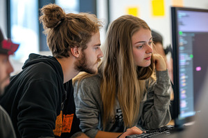 Young game designers collaborate on, a Photo by Iftikhar Alam