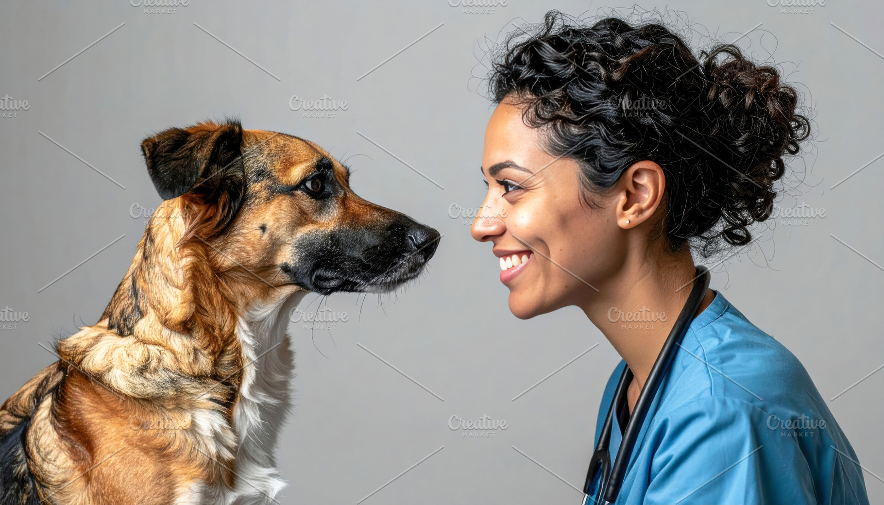 Veterinarian Smiling at Dog Face to Face, an Animal Photo by Davizro's Market