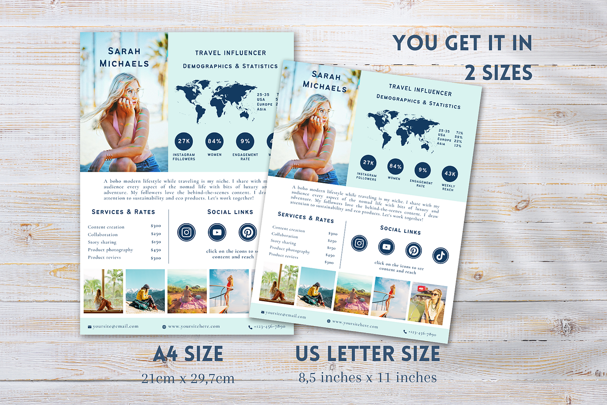 Travel Influencer Media Kit Blue, a Resume Template by Golden Horizons Studio (Photo 3 of 8)