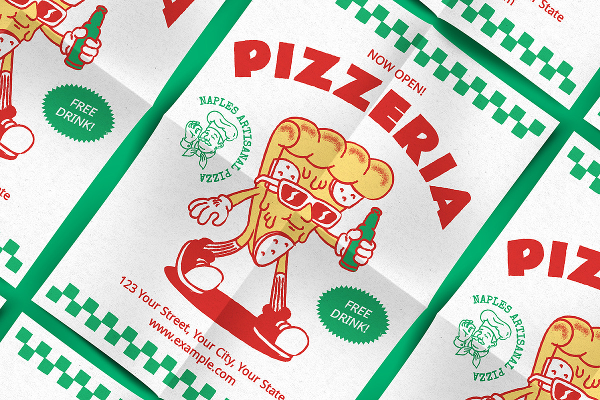 Retro Cartoon Pizzeria Flyer, a Flyer Template by The Isian (Photo 2 of 2)