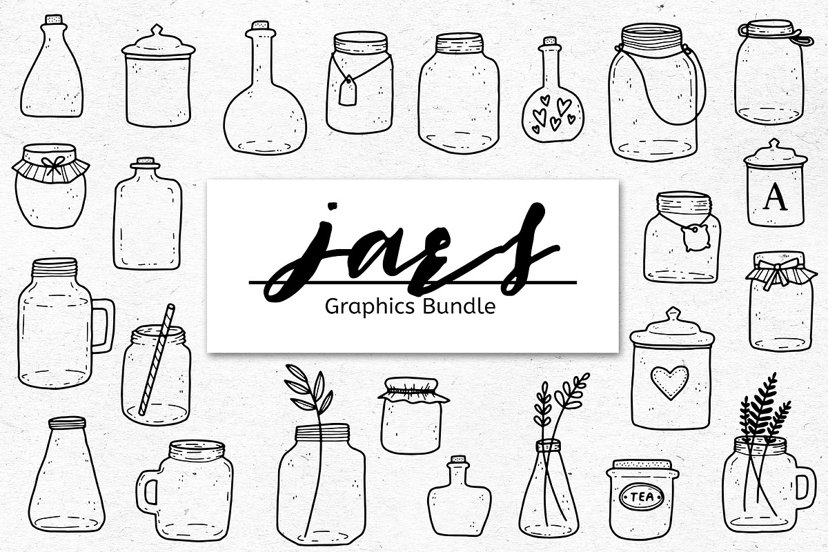 Jars Line Art Graphics Bundle, an Object Graphic by voidea