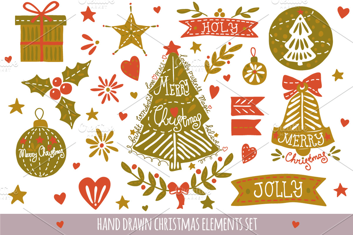 Hand drawn Christmas elements set