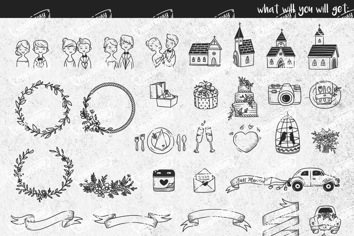 Doodle Wedding Clip Art, an Object Graphic by Ladle&co. (Photo 3 of 4)