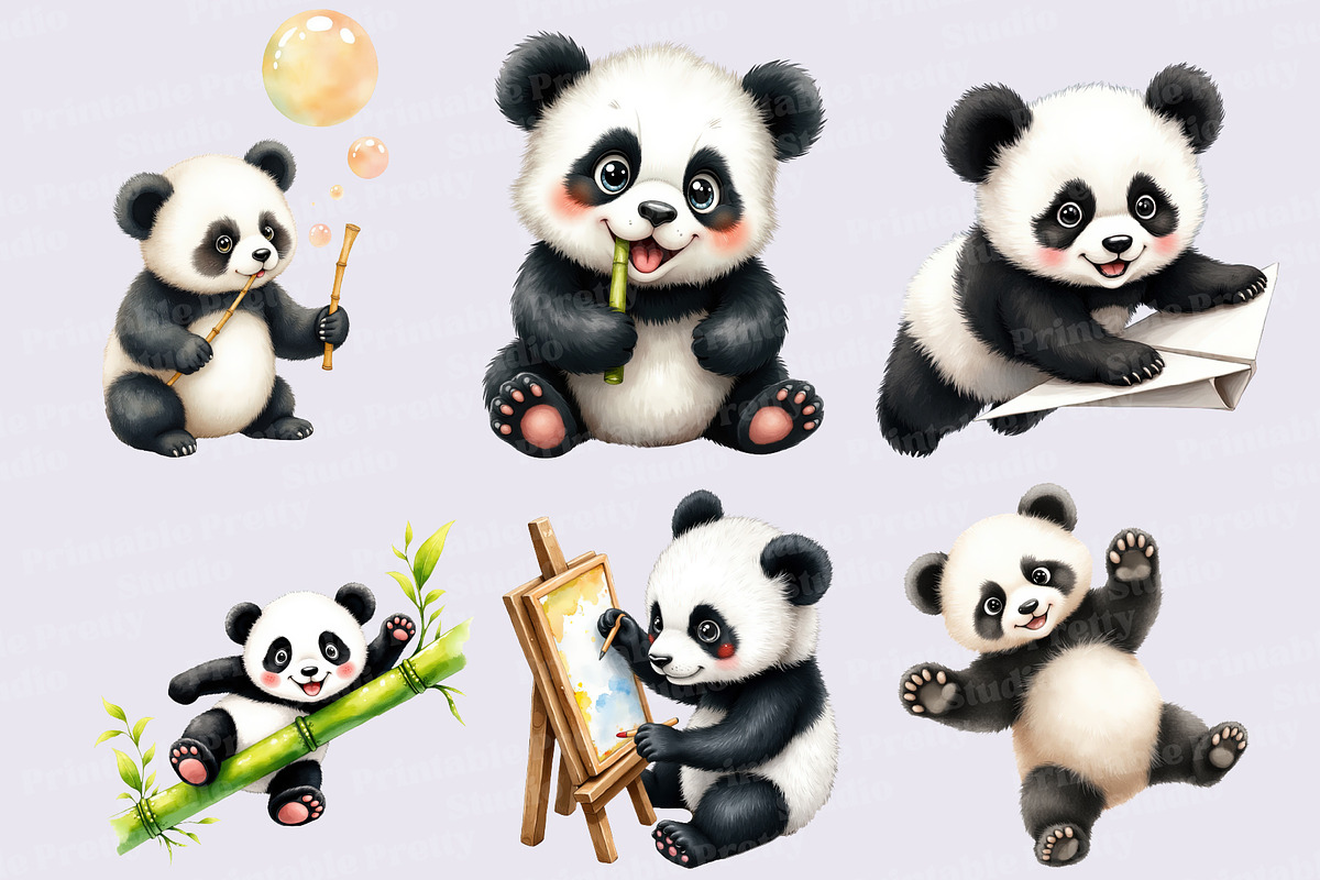 Cute Baby Panda Clipart PNG Set, an Animal Illustration by Printable Pretty Studio (Photo 2 of 4)