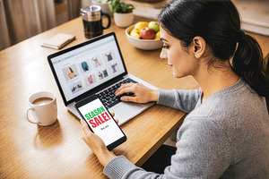 Woman shopping online, a Photo by rarrarorro
