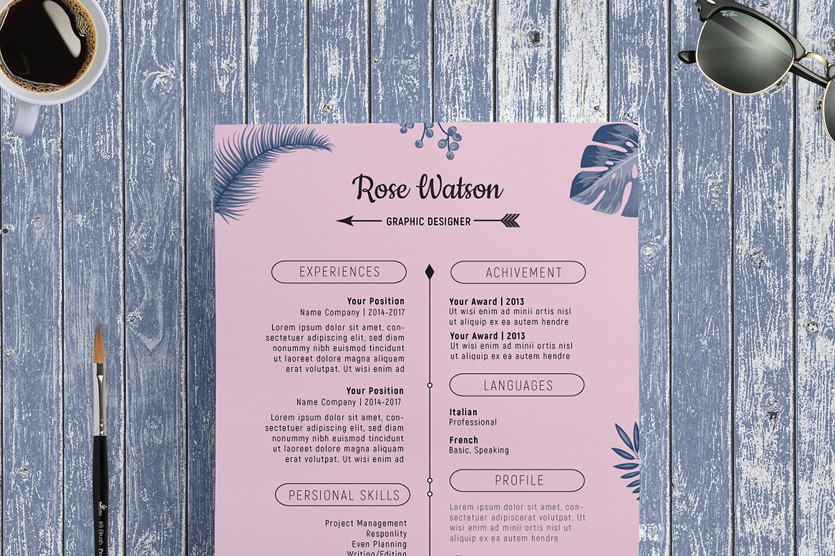 Jungle Blue-Pink Resume Template, a Resume Template by Showy68 Template (Photo 4 of 6)