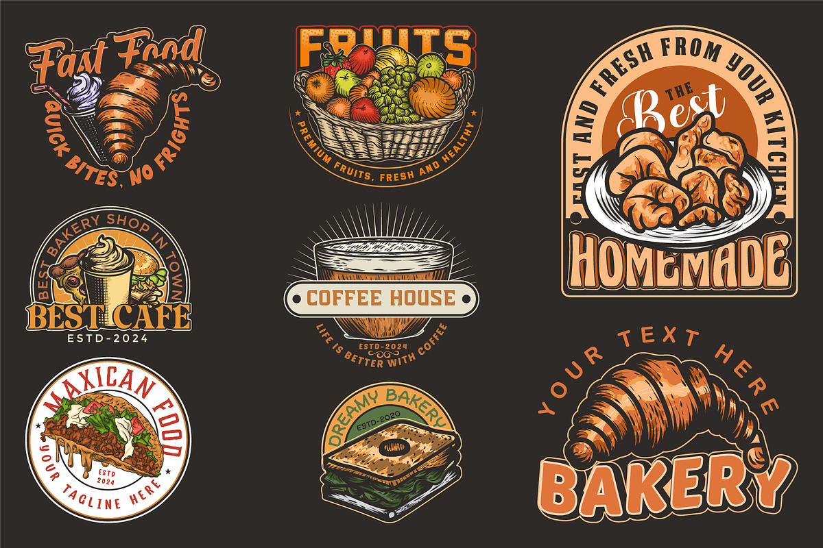 Set of food vintage labels and logo, a Branding & Logo Template by Billah Hub