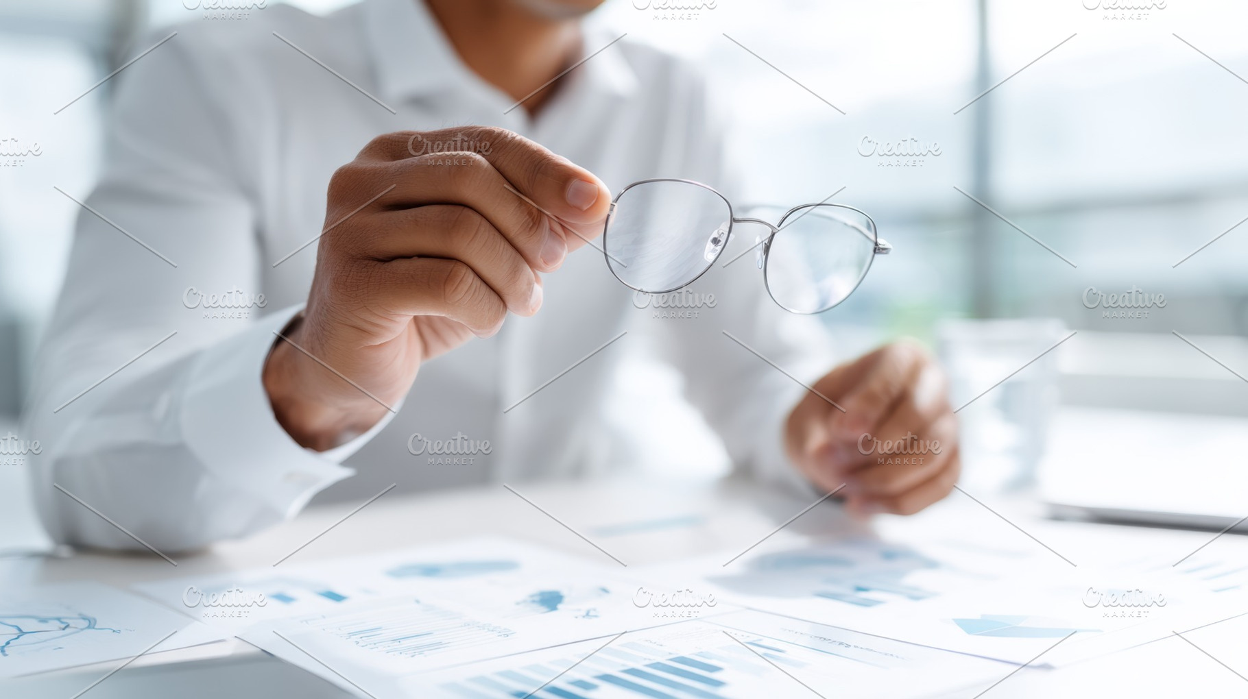 Hands hold glasses over reports, a Photo by Beautiful things