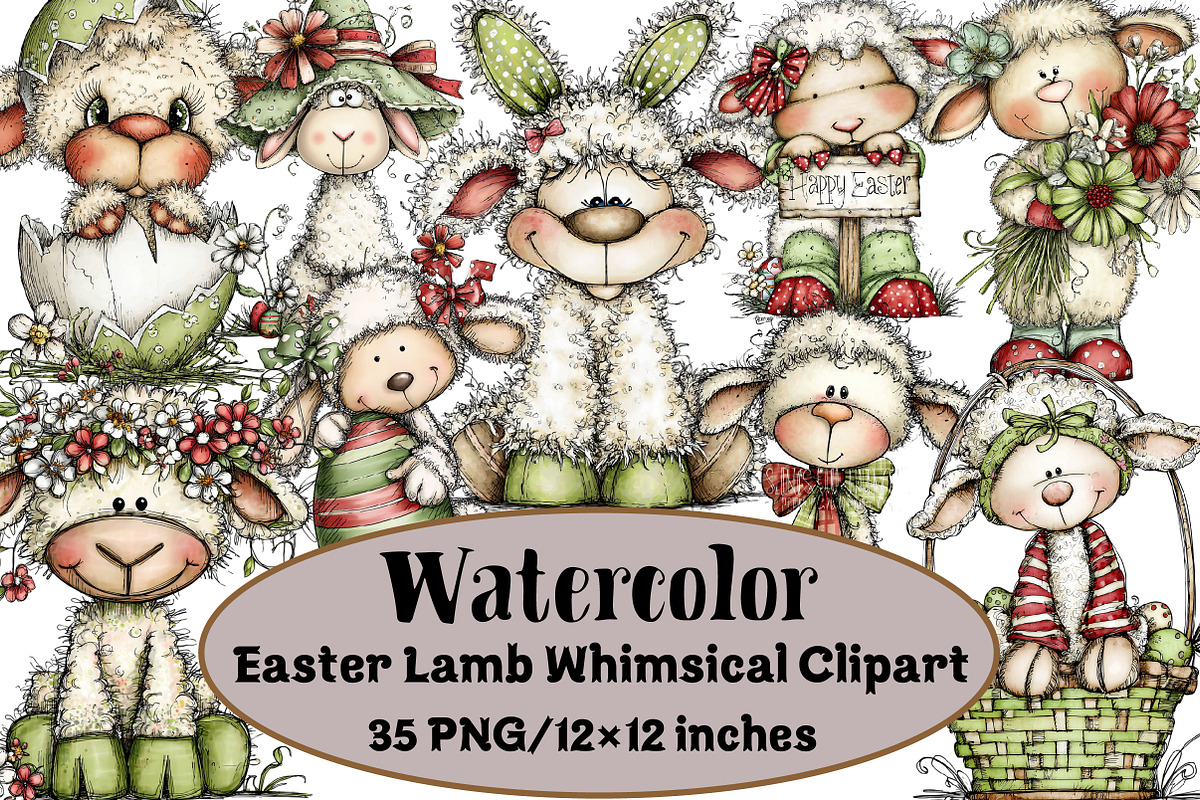 Easter Lamb Whimsical Clipart, an Illustration by Design Market (Photo 1 of 3)