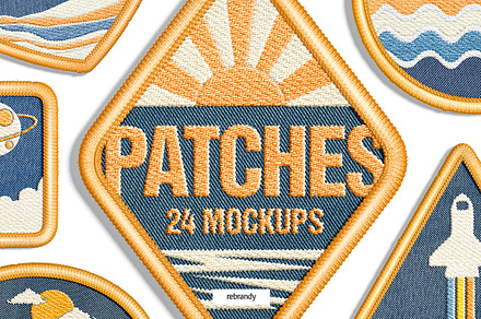 Embroidery Effect Patch Mockups Set, a Merchandise Mockup by rebrandy