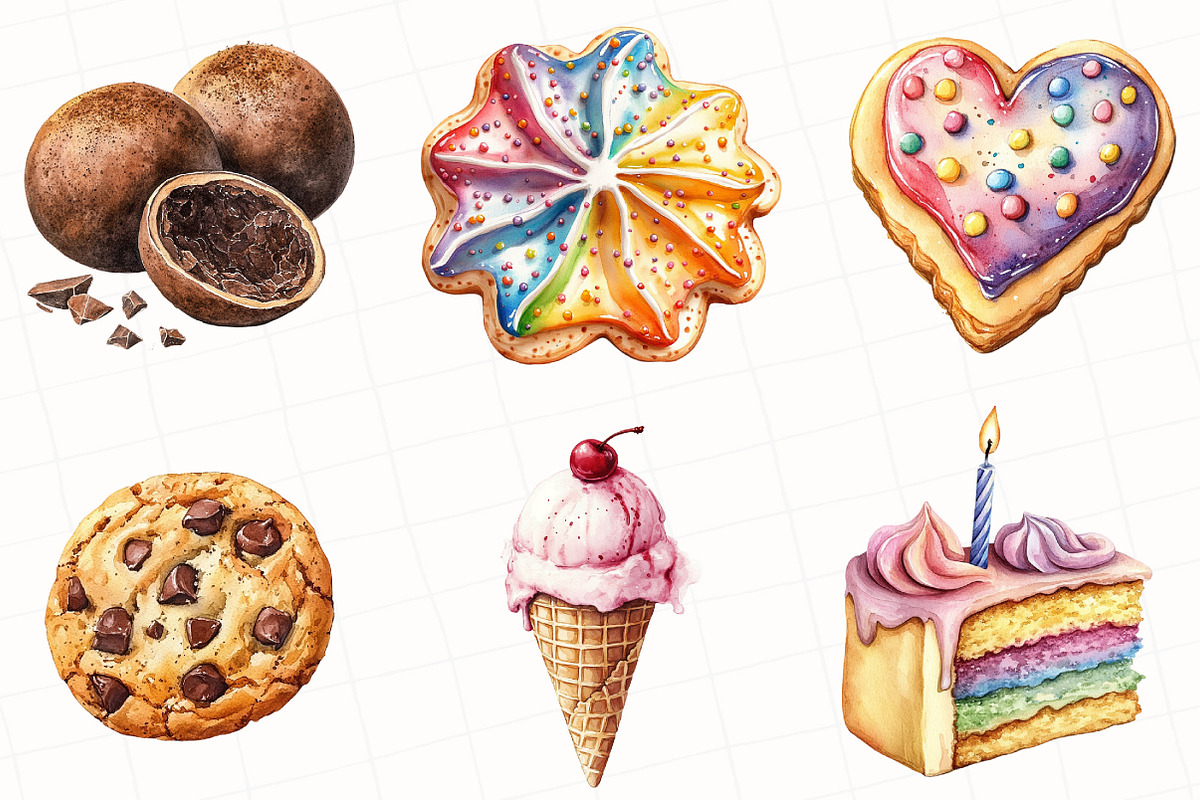 Sweet Treats Watercolor Clipart, an Illustration by OK Design (Photo 5 of 5)