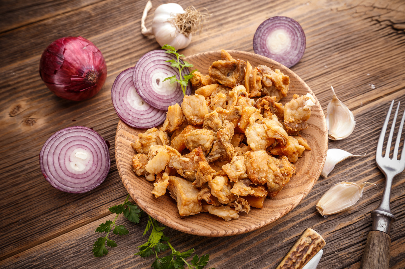 Pile of greaves featuring fried, fat, and brown, a Food & Drink Photo ...