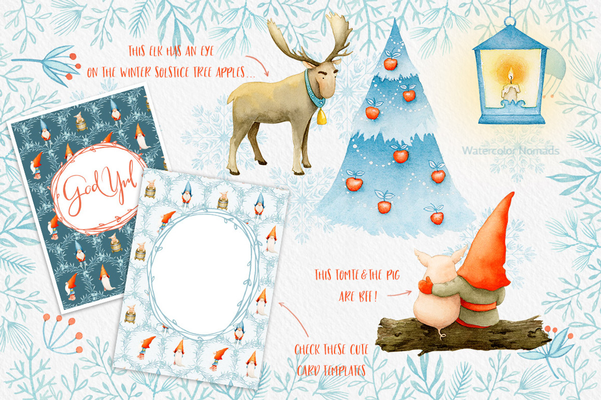 Christmas Gnomes Watercolor Winter, a Decorative Illustration by Watercolor Nomads (Photo 5 of 13)