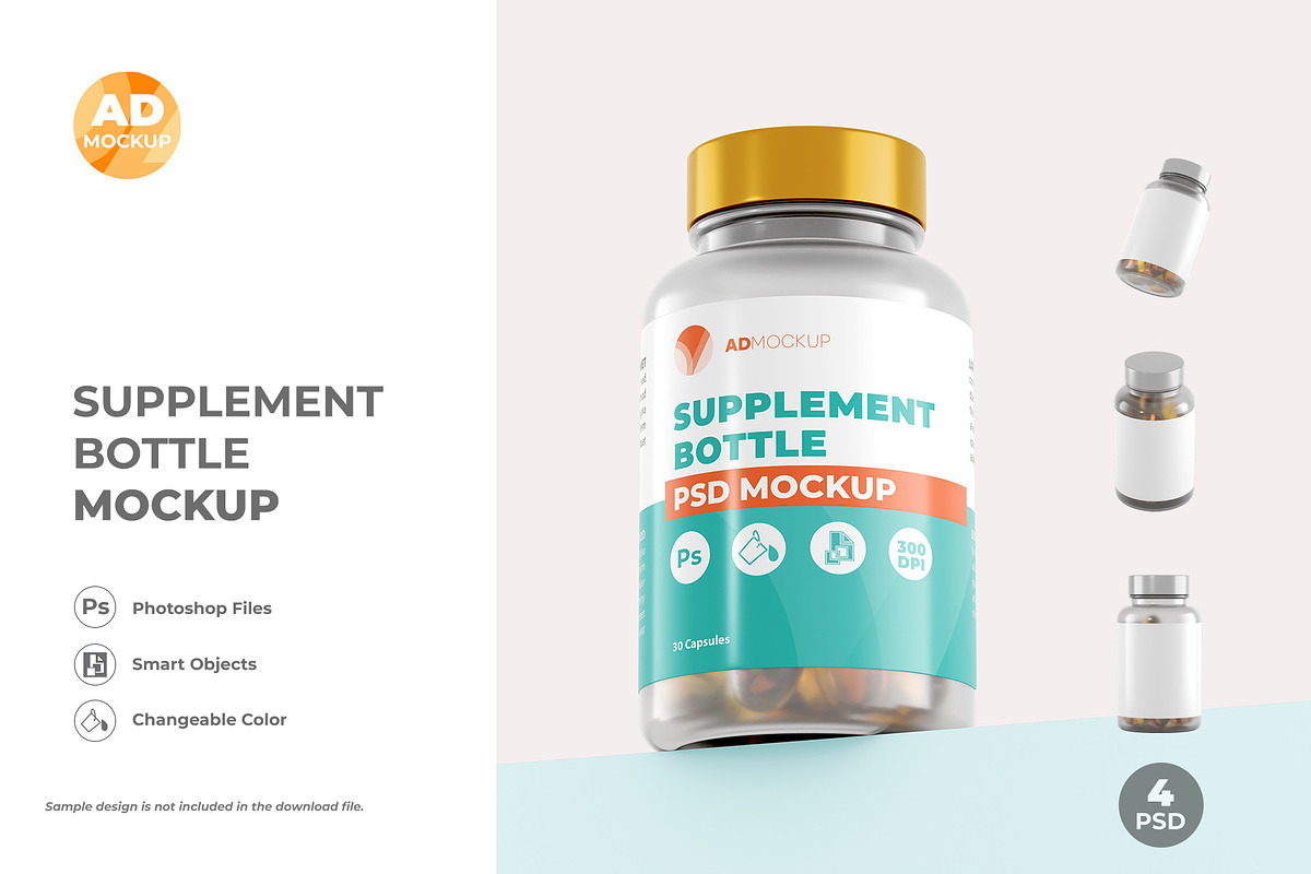 Supplement Bottle Mockup – 04 PSD, a Packaging Mockup by Adstart (Photo 1 of 5)