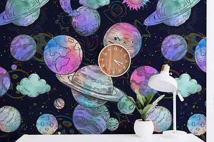 Planet and Galaxy, a Wallpaper Graphic by AAN Seamless Shop