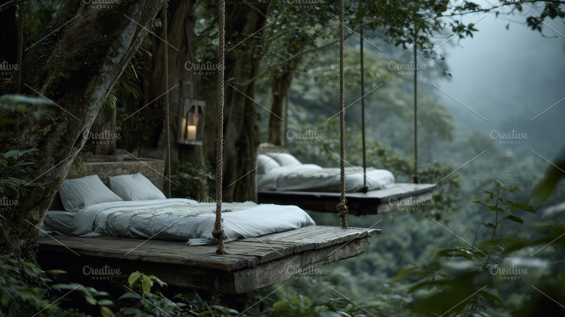 Hanging Beds in Lush Rainforest Cano, a Photo by Pixeness Studio
