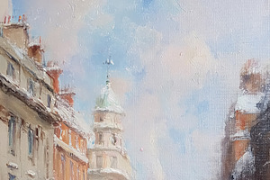 London street painting showing people walking on a snowy winter, a Decorative Illustration by Studio ANNA