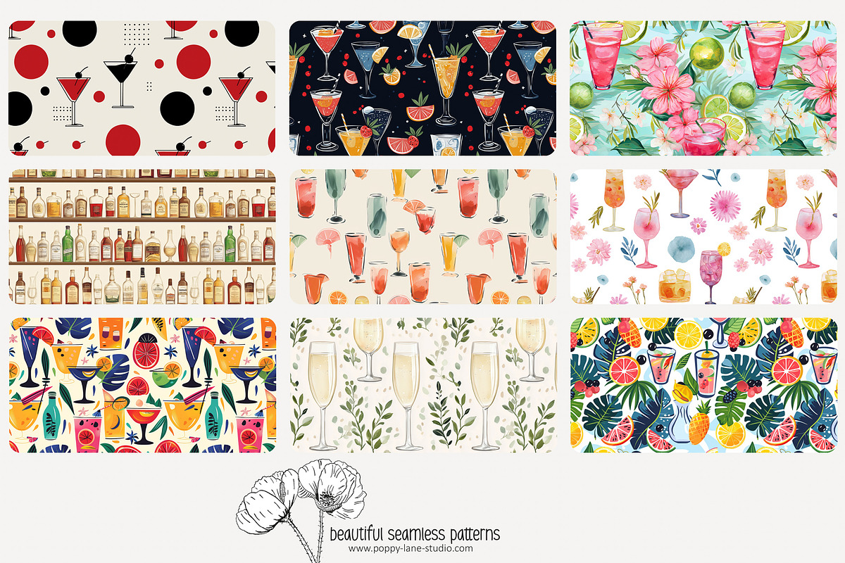 70 cocktails seamless pattern, a Pattern Graphic by Poppy Lane Studio (Photo 4 of 10)