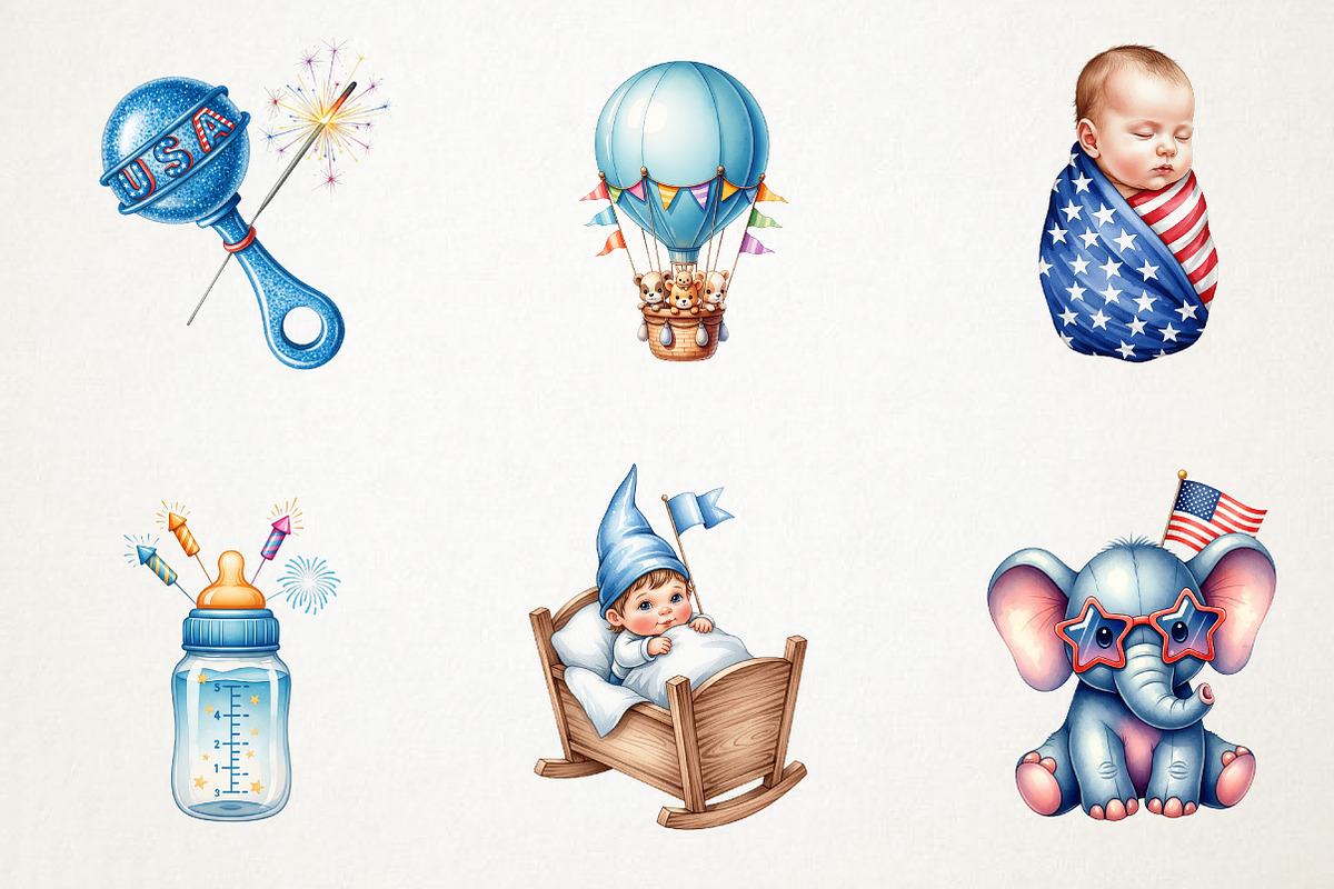 4th of July Blue Baby Nursery Clipar, a Seasonal Illustration by RobertsArt (Photo 2 of 7)