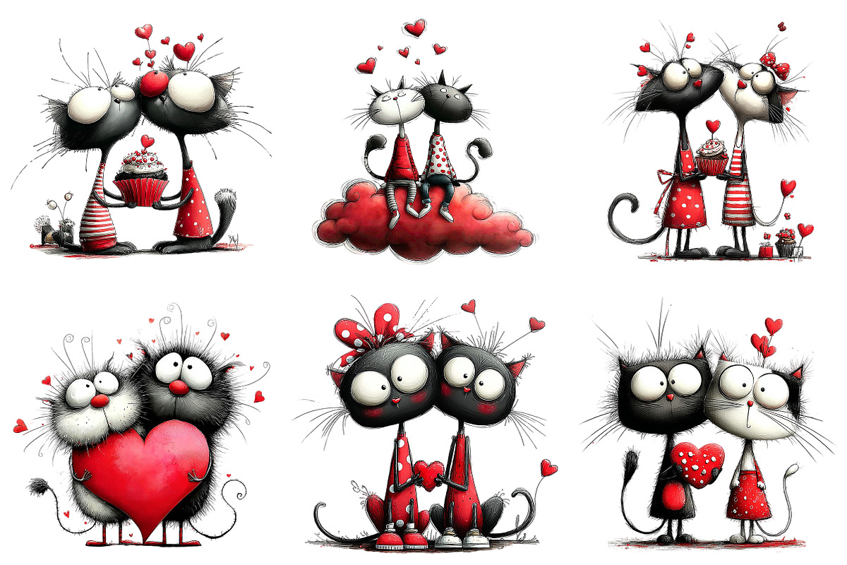 Valentine Romantic Cat Couple, an Illustration by Craft Nest (Photo 9 of 9)