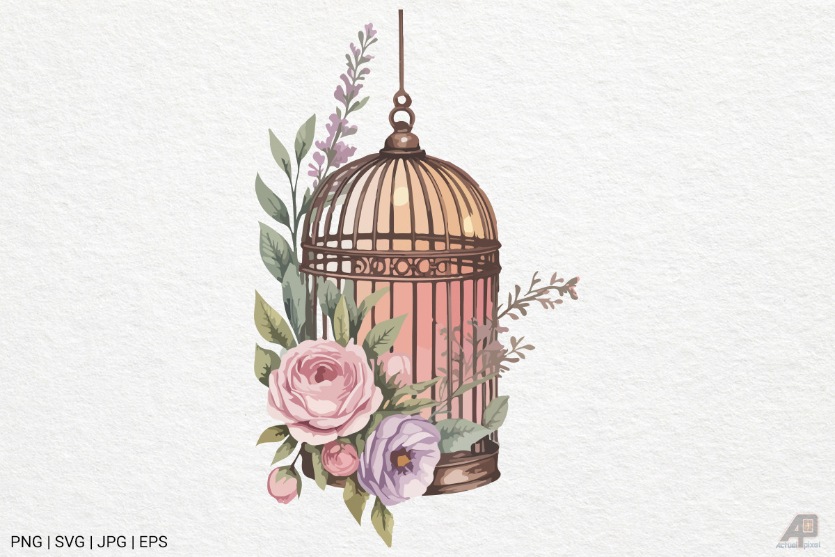 Vintage Floral Birdcage Bundle, an Illustration by Actual Pixel (Photo 4 of 12)