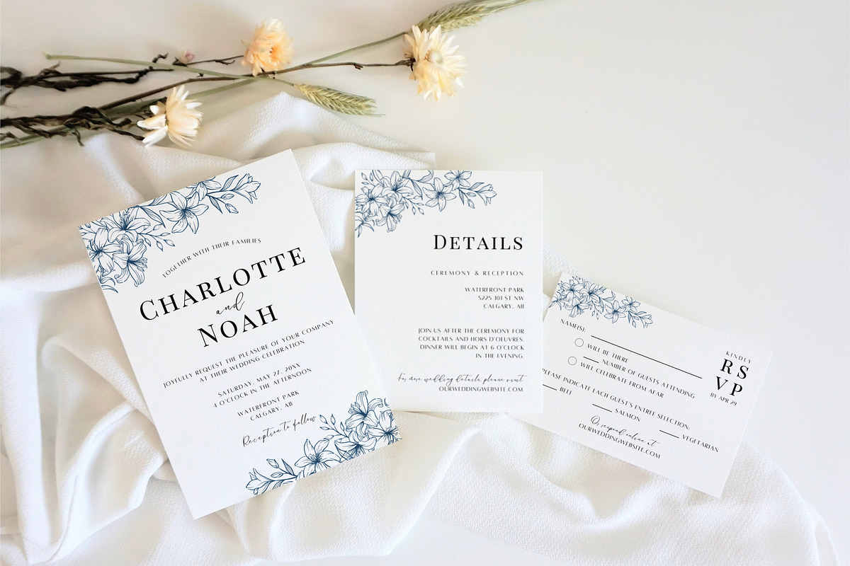 Navy Floral Wedding Invite Templates, an Invitation Template by Cottontail Paper Shop (Photo 2 of 7)