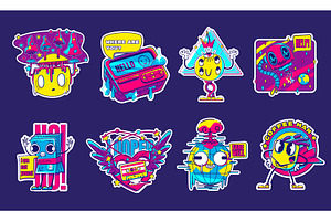 Funny Retro Stickers Isolated On