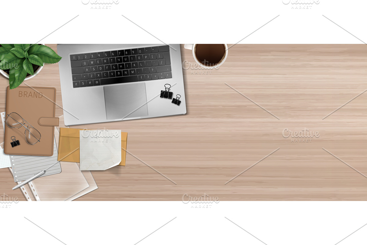Office desk workspace with top view, a Technology Illustration by art PVP - market