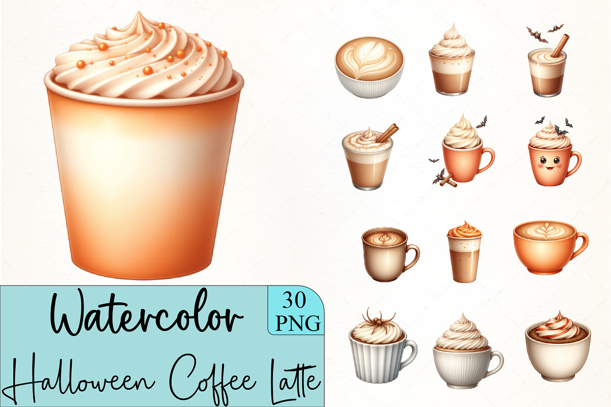 About Halloween Coffee Latte Clipart, an Illustration by CrexoraLab (Photo 1 of 5)