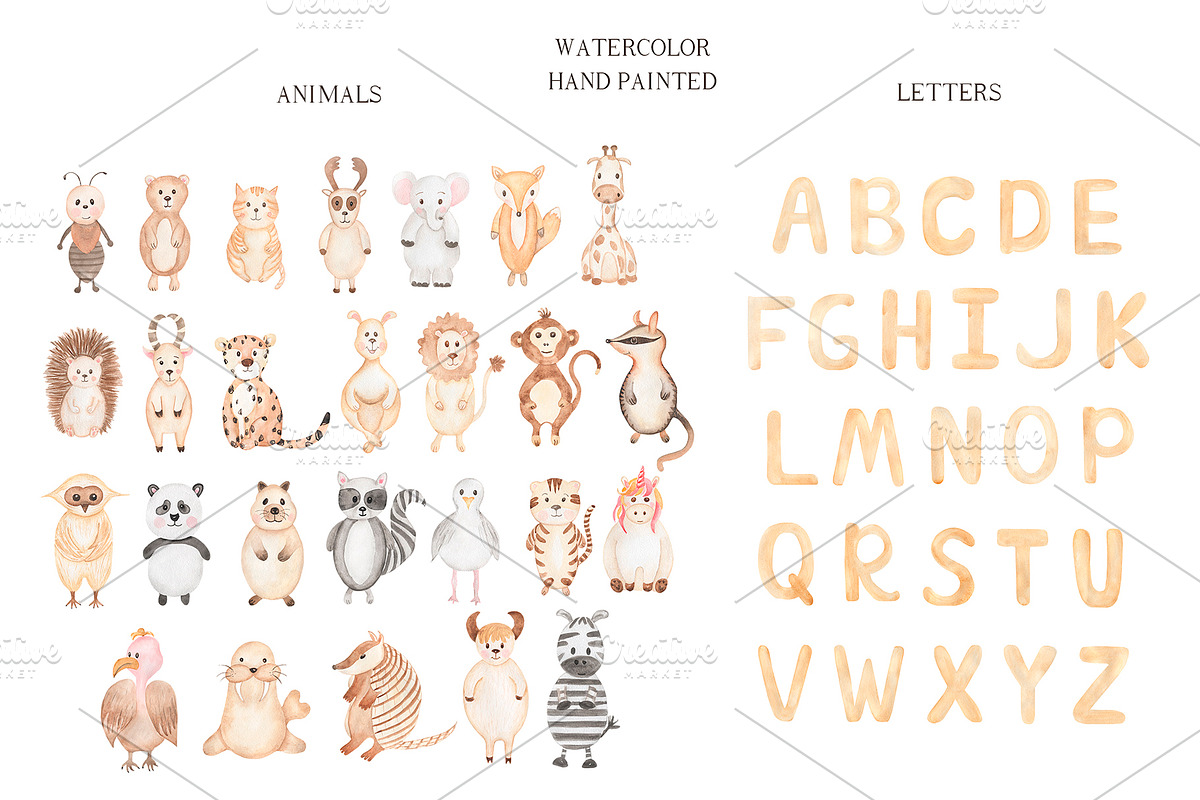Watercolor Animal Alphabet, an Education Illustration by MayaNavits (Photo 2 of 7)