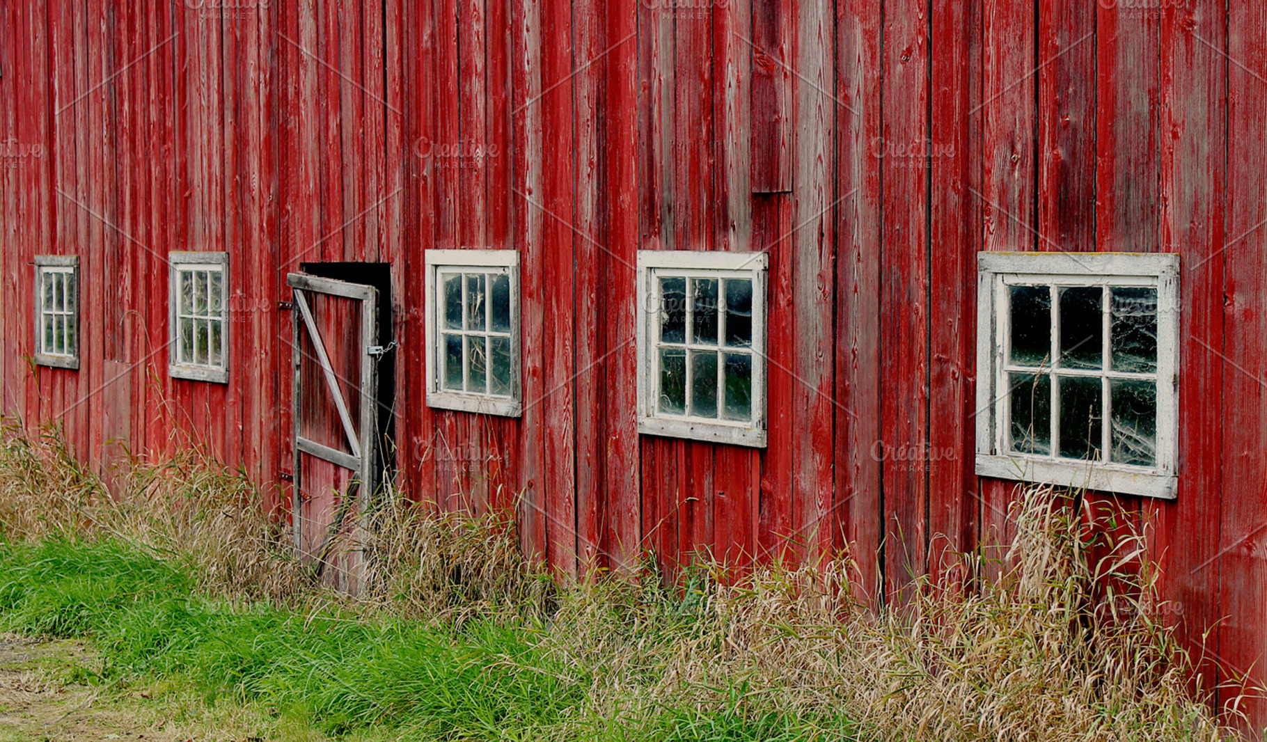 Old Red Barn Door and Windows, an Architecture Photo by Creatively Happy Studio