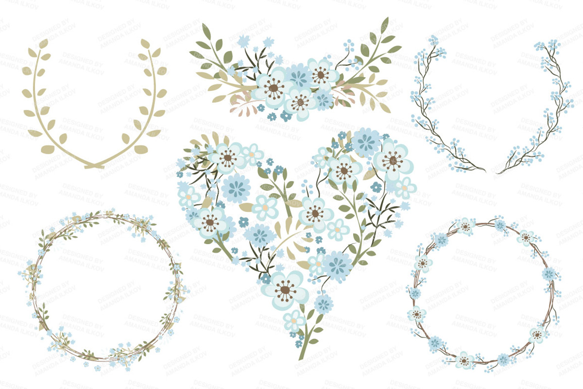 Soft Blue Vintage Vector Flowers, an Illustration by Amanda Ilkov (Photo 3 of 4)