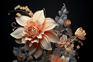 A Stunning Arrangement Of Large, Intricately Detailed Art Deco Flowers In Soft