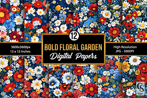 Bold Patriotic Flowers Digital Paper, a Pattern Graphic by Creative Store