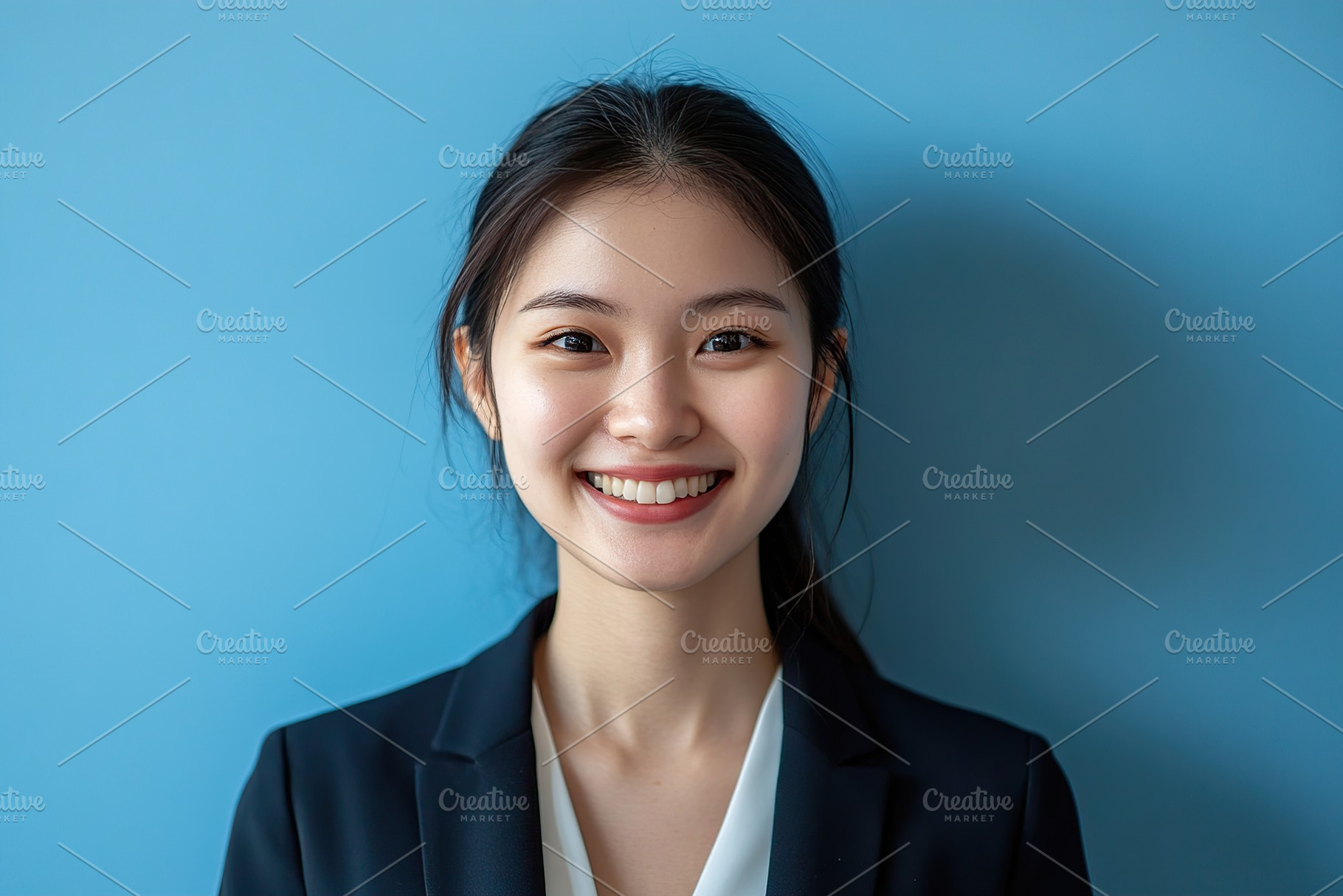 Bright smile against a blue background with a professional appearance and joyfu, a Person Photo by AlyaAnd