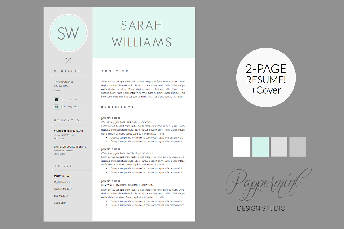 Resume Template + Cover Letter WORD, a Resume Template by PAPPERMINT RESUME STUDIO (Photo 1 of 4)