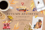 Autumn aesthetic - watercolor set, a Seasonal Illustration by LeriaArt watercolor (Thumbnail 1 of 8)