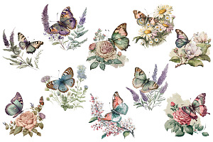 Retro Butterfly On Flower Clipart