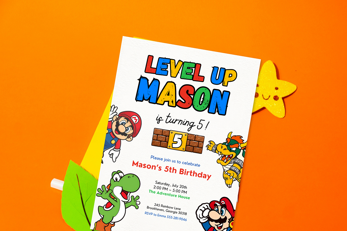 Super Mario Birthday Invitation, an Invitation Template by heynomi (Photo 11 of 20)