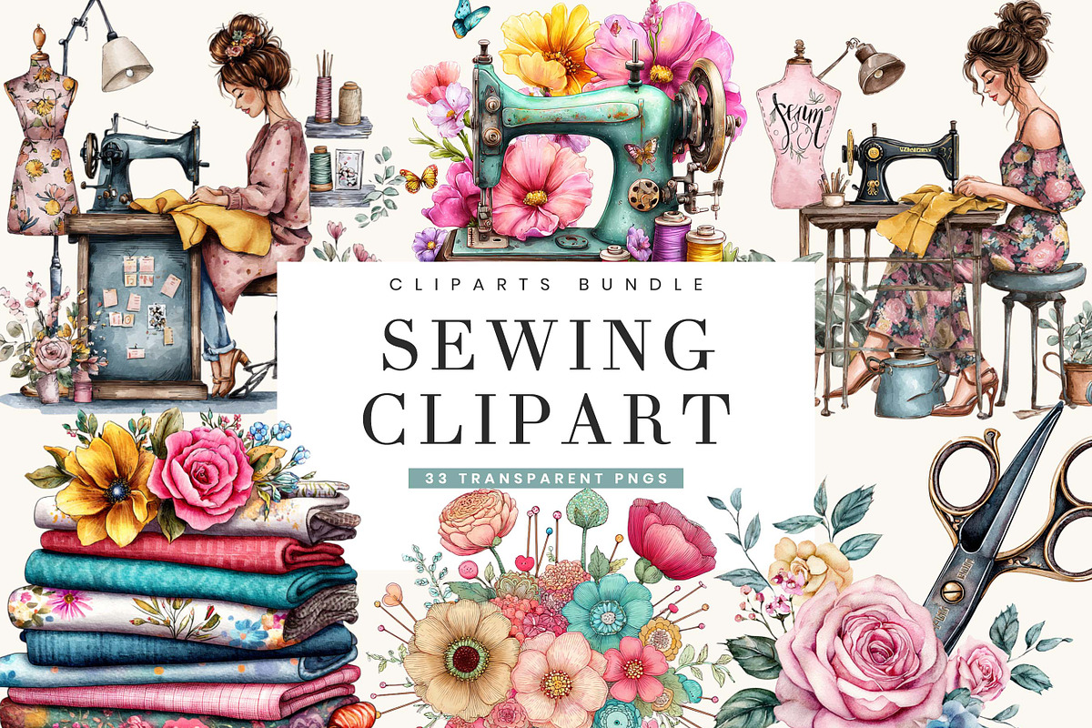 Watercolor Sewing Clipart Bundle, an Object Illustration by BusyDaydesign (Photo 1 of 8)