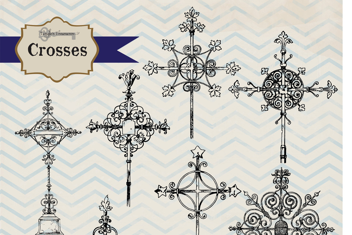 Vintage Crosses Clipart & Brushes