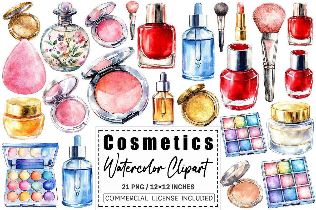 Watercolor Cosmetics Clipart, a Graphic by CitraGraphics (Photo 1 of 4)
