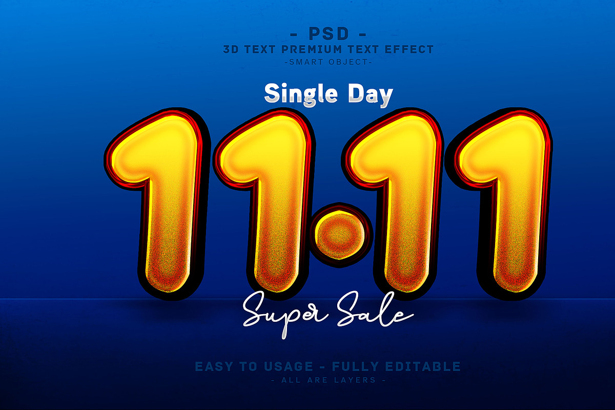 11.11 3D Editable Psd Text Effect, a Layer Style Add-On by Md Jahidul99