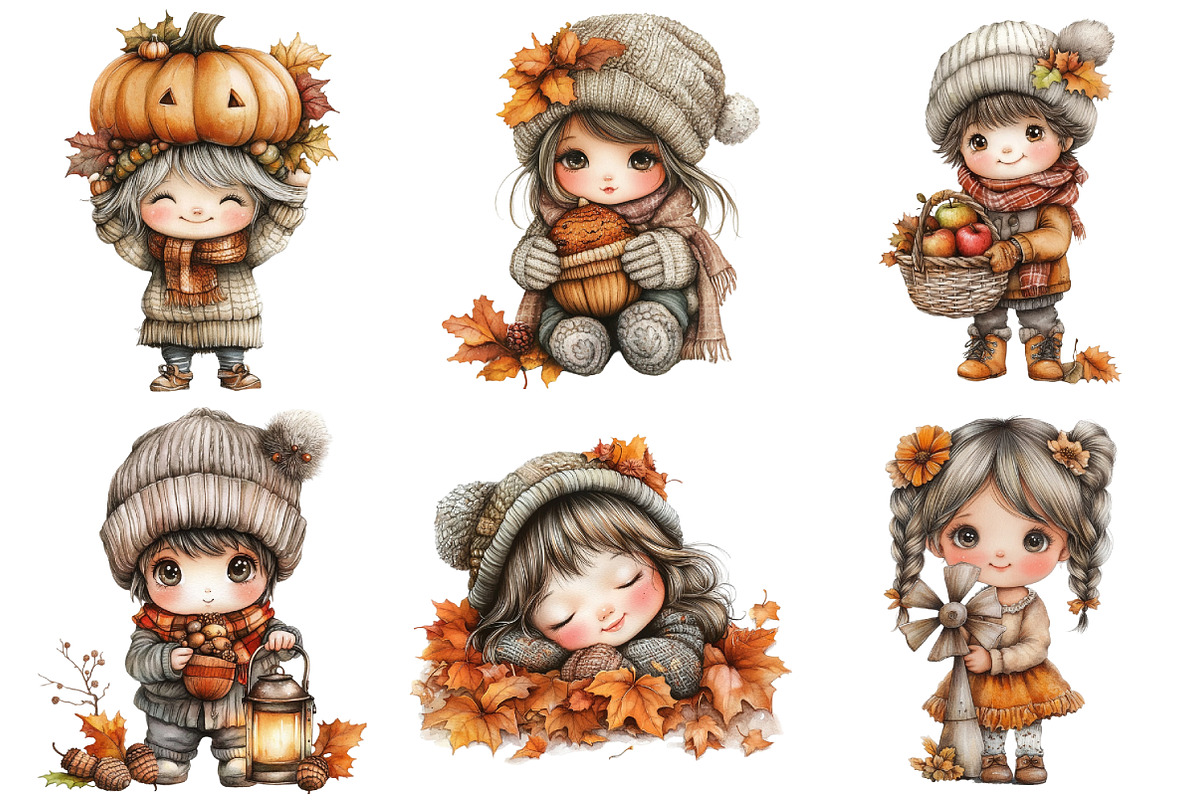 Fall Kids Clipart, Cute Autumn, an Illustration by Daily.Designs (Photo 2 of 5)