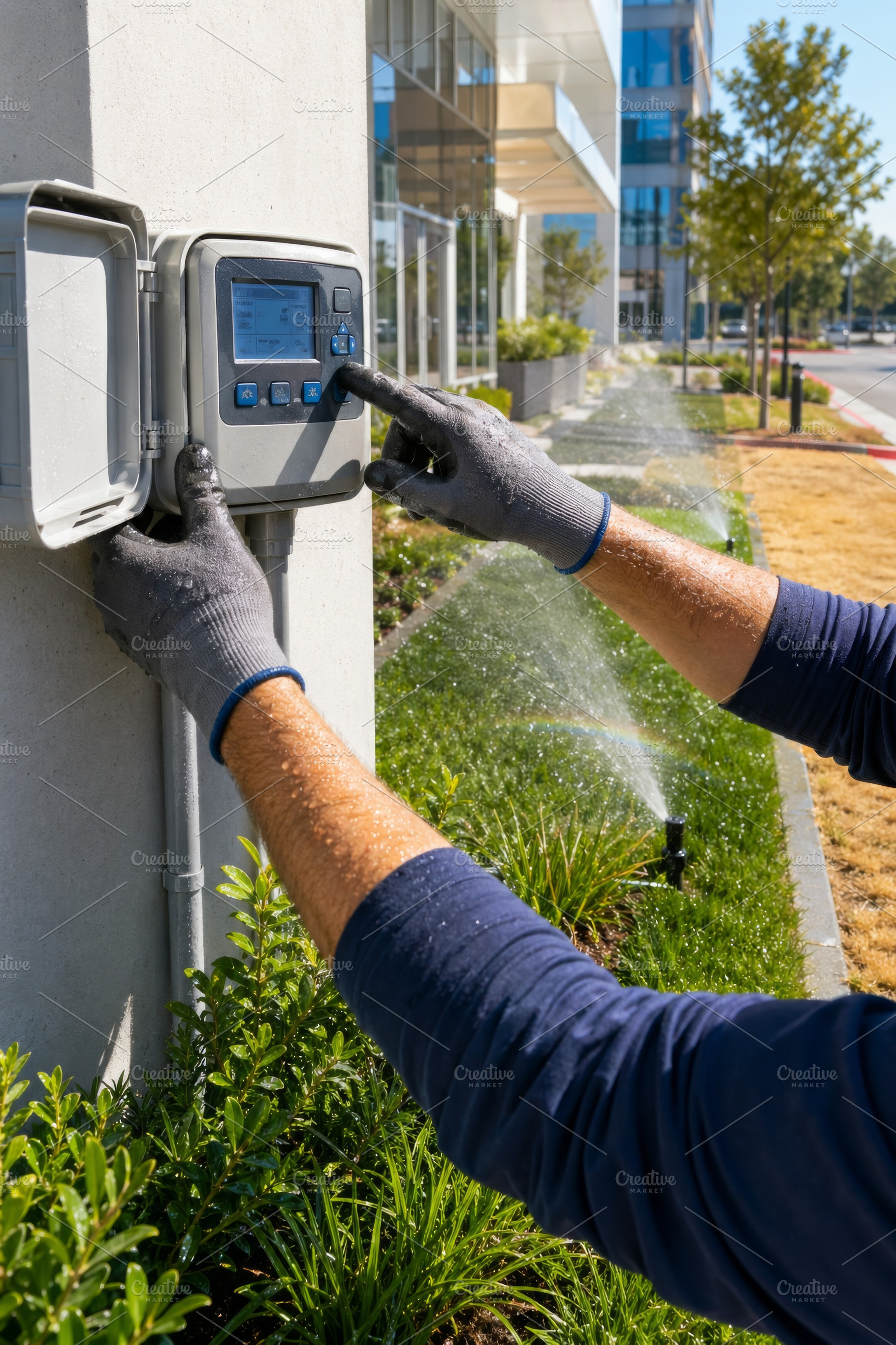 Urban irrigation system control with, a Photo by Dvoevnore photos