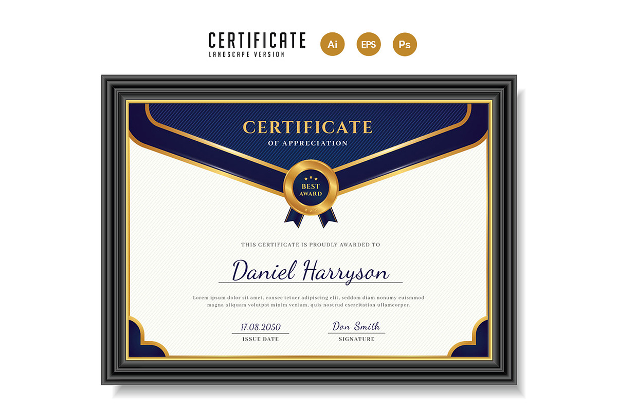 460. Modern Certificate Template, a Stationery Template by CreativeRezwan (Photo 2 of 3)