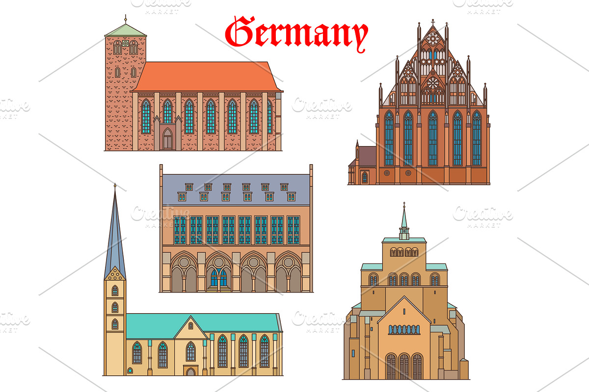Germany landmark buildings, an Illustration by Vector Tradition ...