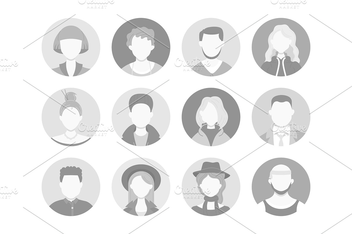 Grayscale avatar profile icons, a Person Illustration by Yayasya (Photo 3 of 3)